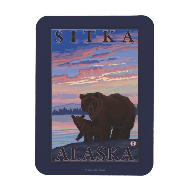 Bear and Cub - Sitka, Alaska Magnet (Vertical)