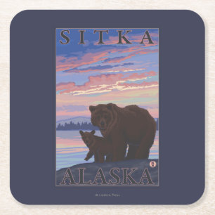 Bear and Cub - Sitka, Alaska Square Paper Coaster