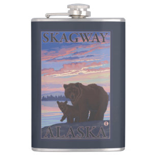 Bear and Cub - Skagway, Alaska Hip Flask