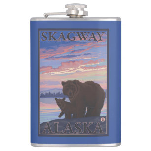 Bear and Cub - Skagway, Alaska Hip Flask