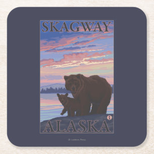 Bear and Cub - Skagway, Alaska Square Paper Coaster