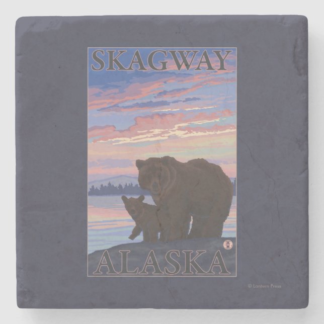 Bear and Cub - Skagway, Alaska Stone Coaster (Front)