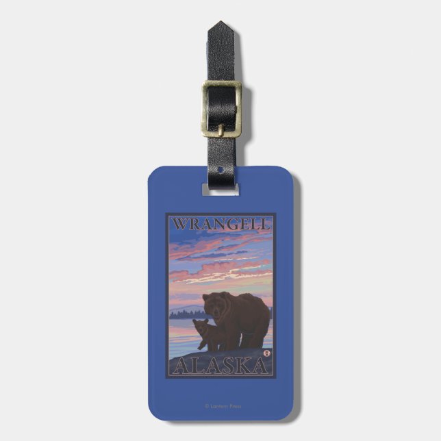 Bear and Cub - Wrangell, Alaska Luggage Tag (Front Vertical)