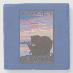 Bear and Cub - Wrangell, Alaska Stone Coaster
