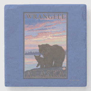 Bear and Cub - Wrangell, Alaska Stone Coaster