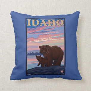 Bear and CubIdahoVintage Travel Poster Cushion