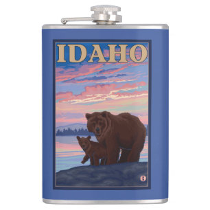 Bear and CubIdahoVintage Travel Poster Hip Flask