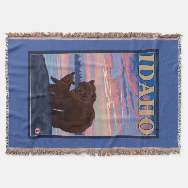 Bear and CubIdahoVintage Travel Poster Throw Blanket (Front)