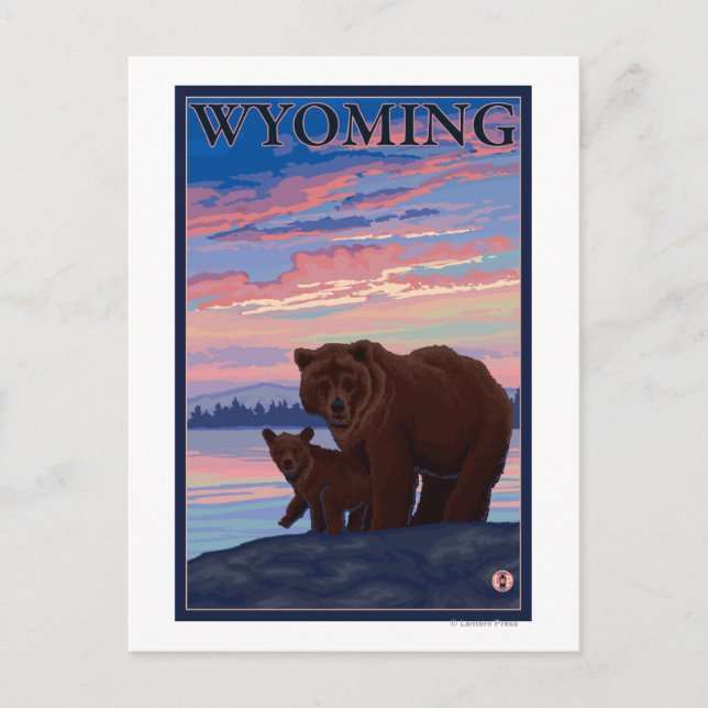 Bear and CubWyomingVintage Travel Poster Postcard (Front)