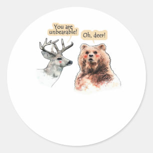 Bear And Deer Conversation Funny Wildlife Design Classic Round Sticker