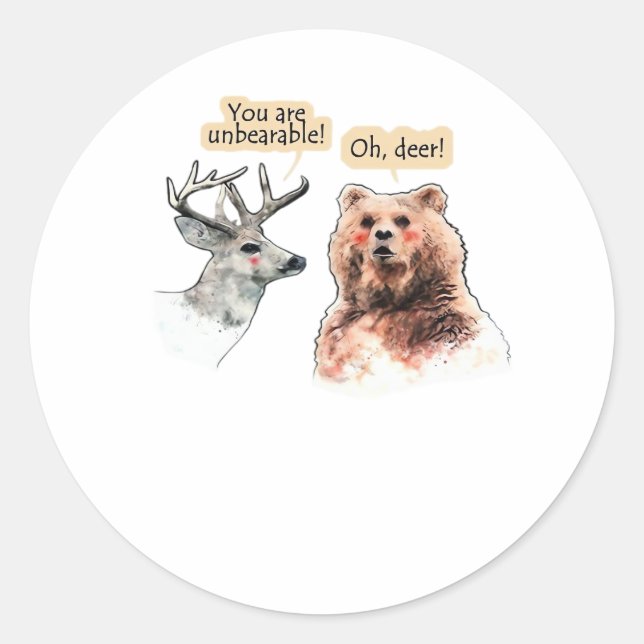 Bear And Deer Conversation Funny Wildlife Design  Classic Round Sticker (Front)