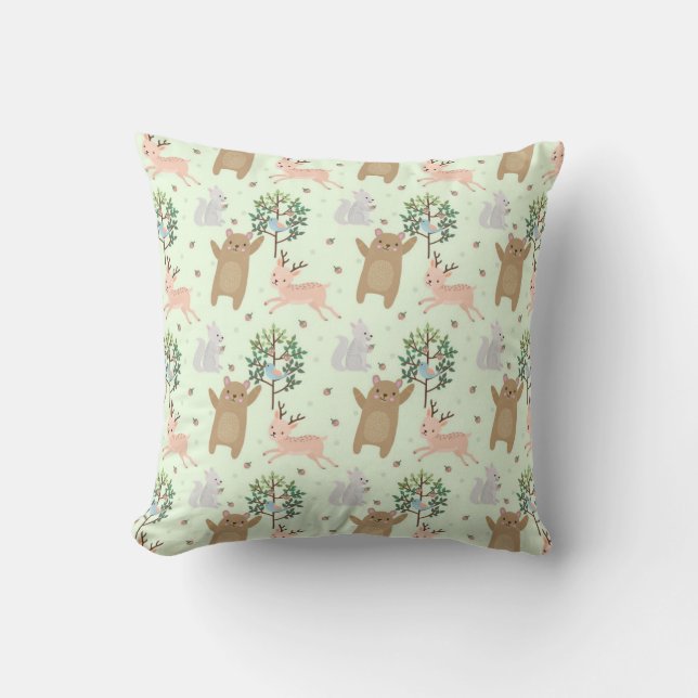 Bear And Deer in Forest Pattern Cushion (Front)