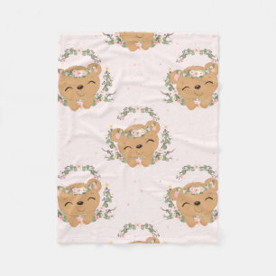 Bear And Flower Tattoo Fleece Blanket