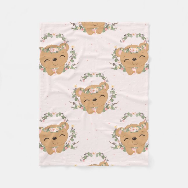 Bear And Flower Tattoo Fleece Blanket (Front)