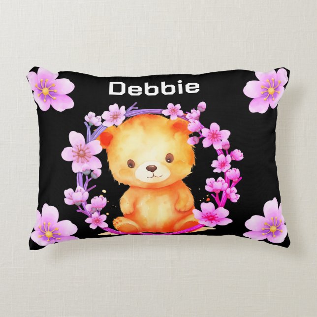 bear and flowers decorative cushion (Front)