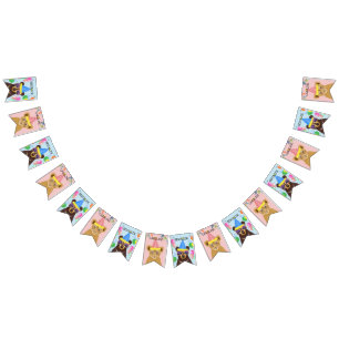 Bear and Lion Cub Blue-Pink Personalized Name Bunting