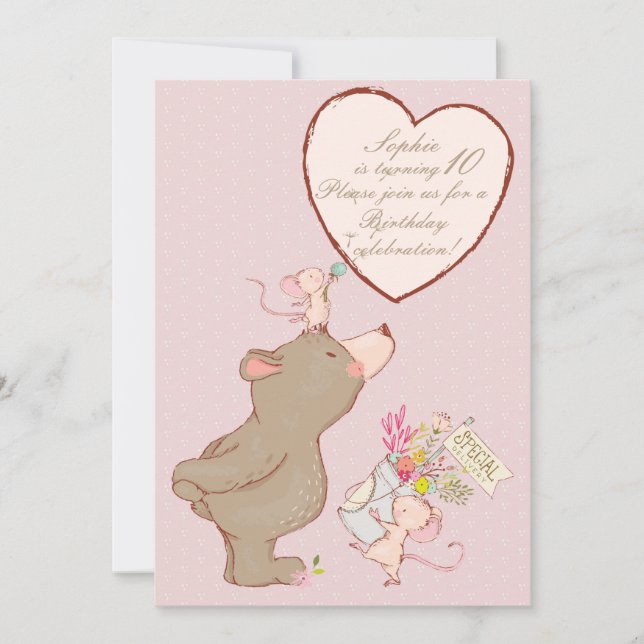 Bear and Mouse Children Birthday Invitation (Front)