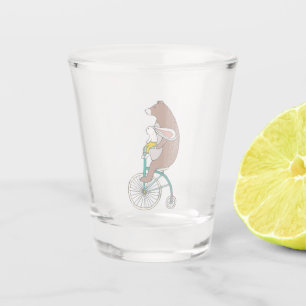 Bear and Rabbit on Bike Hipster Cartoon Fun Party Shot Glass