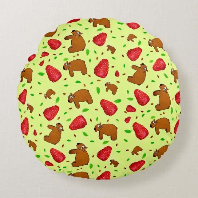  Bear and raspberry  Round Cushion (Front)