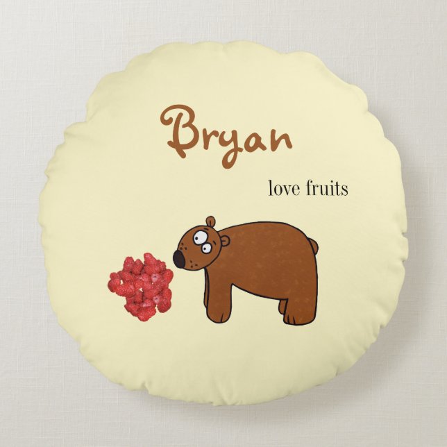 Bear and raspberry  round cushion (Front)