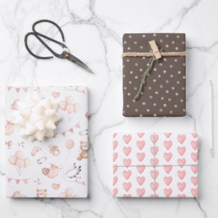 Bear and Stork Wrapping Paper Flat Sheet Set of 3