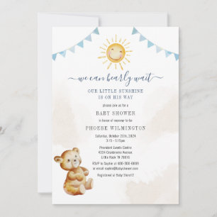Bear and Sunshine Watercolor Boys Baby Shower Invitation