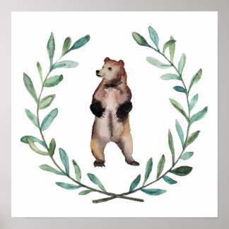 Bear and Wreath Woodland Poster