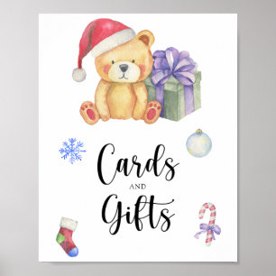 Bear and xmas gift - cards and gifts baby shower poster