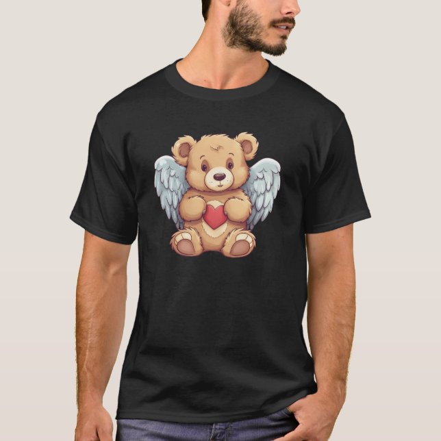 bear angel wings heart love valentine's day T-Shirt (Front)