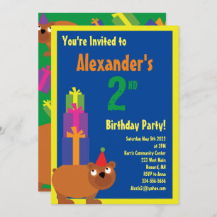 Bear Animal Kid's Birthday Party Invitations