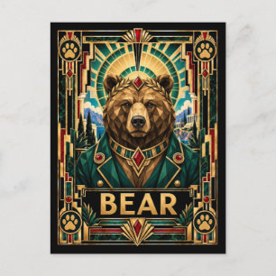 Bear, Art Deco Wildlife Postcard