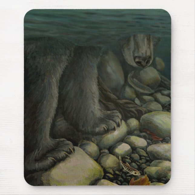 Bear Art Mousepad Fishing Painting Decor (Front)