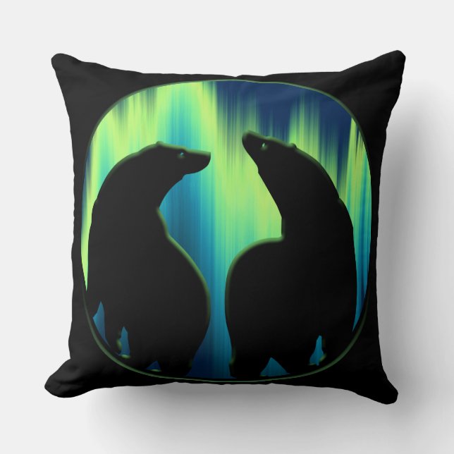 Bear Art Pillow Northern Lights Bears Pillow (Front)