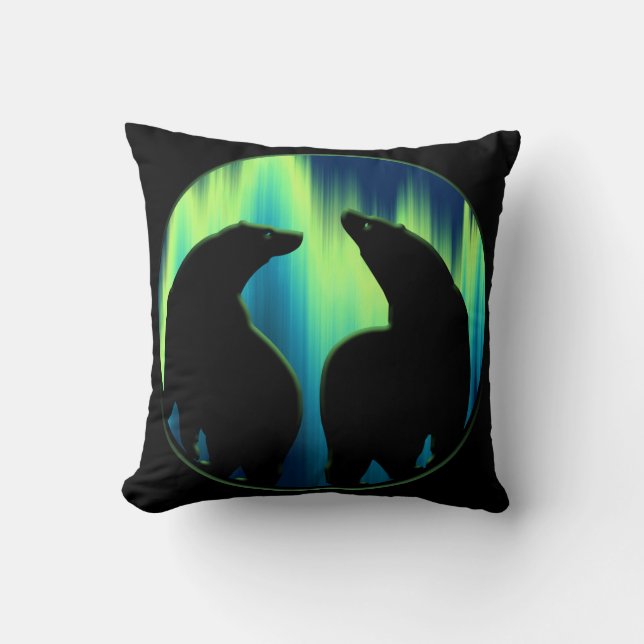 Bear Art Pillow Northern Lights Bears Pillow (Front)
