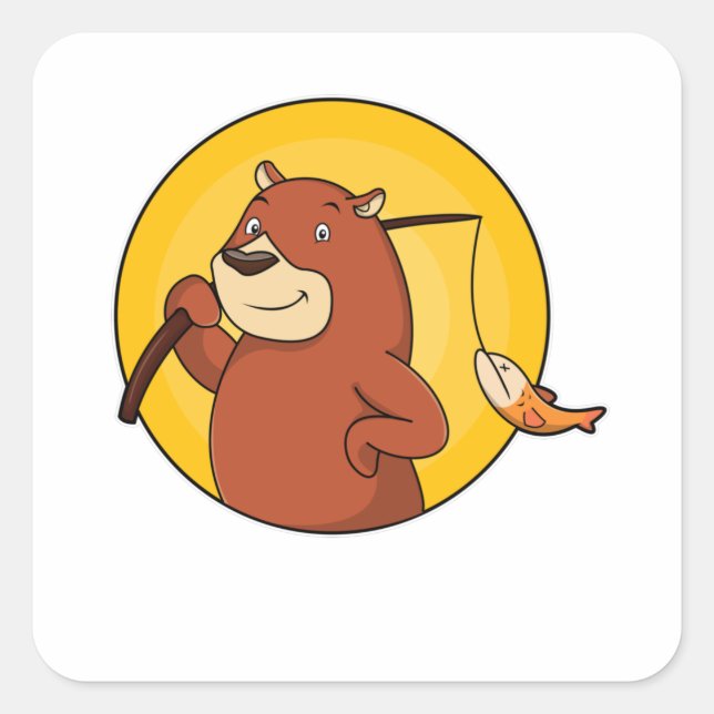 Bear as Angler with Fish Square Sticker (Front)