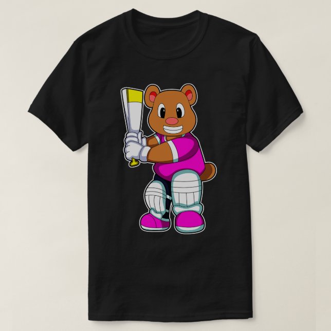 Bear as Batsman with Cricket bat T-Shirt (Design Front)