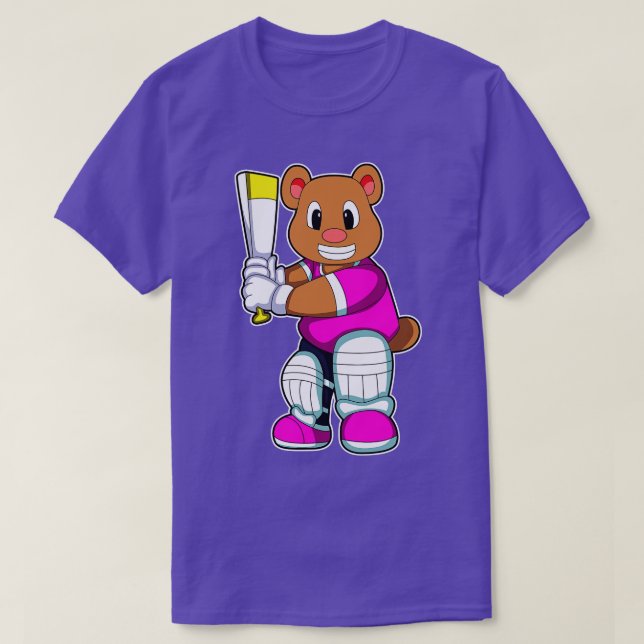 Bear as Batsman with Cricket bat T-Shirt (Design Front)
