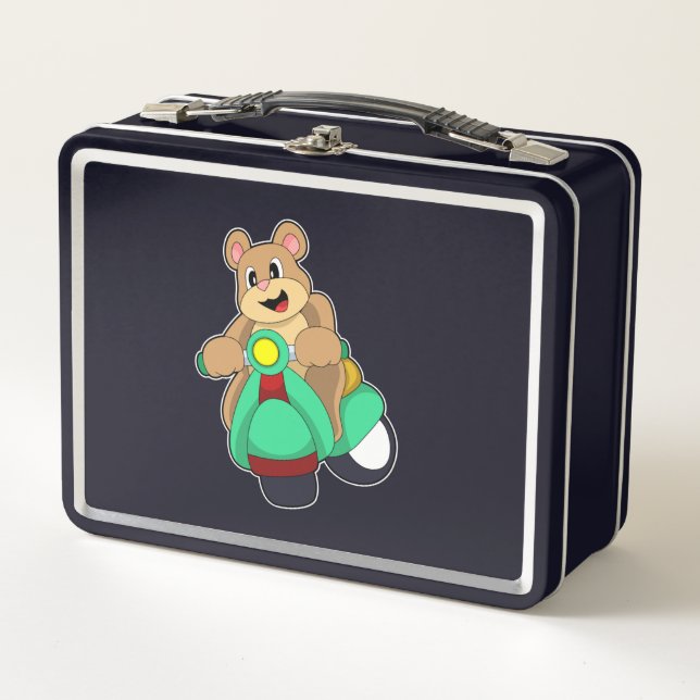 Bear as Biker with Scooter.PNG Metal Lunch Box (Front)