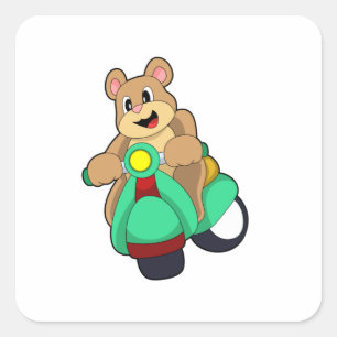 Bear as Biker with Scooter.PNG Square Sticker