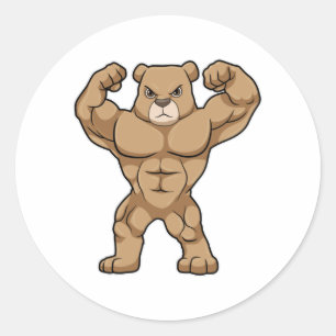 Bear as Bodybuilder with big Muscles Classic Round Sticker