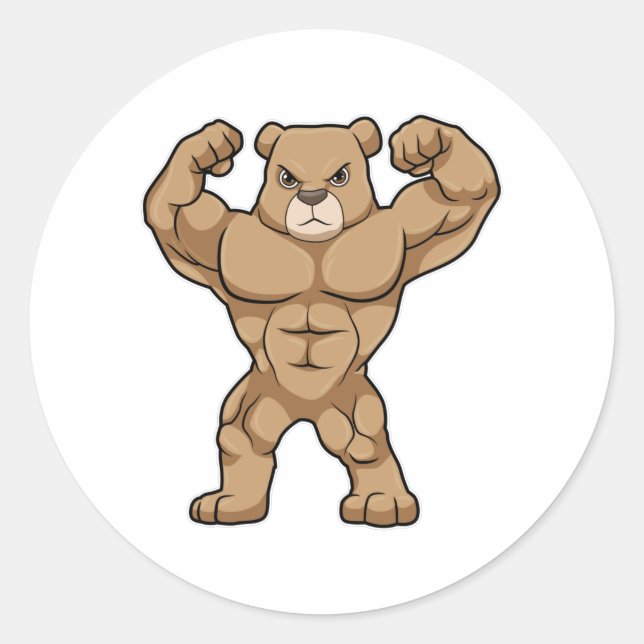 Bear as Bodybuilder with big Muscles Classic Round Sticker (Front)