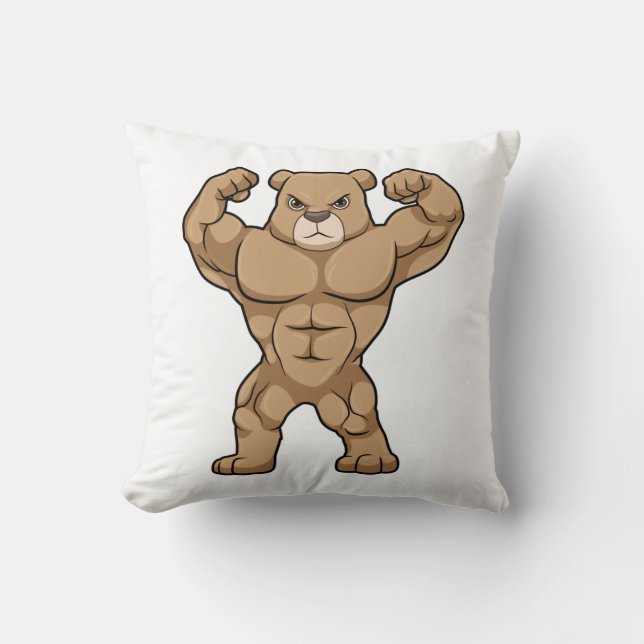Bear as Bodybuilder with big Muscles Cushion (Front)