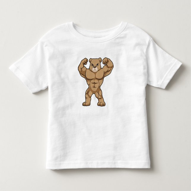 Bear as Bodybuilder with big Muscles Toddler T-Shirt (Front)