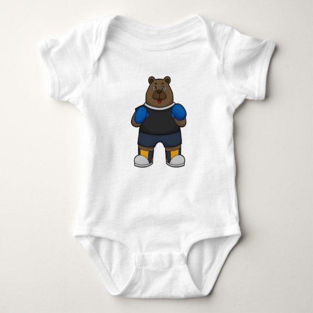 Bear as Boxer with Boxing gloves Baby Bodysuit (Front)