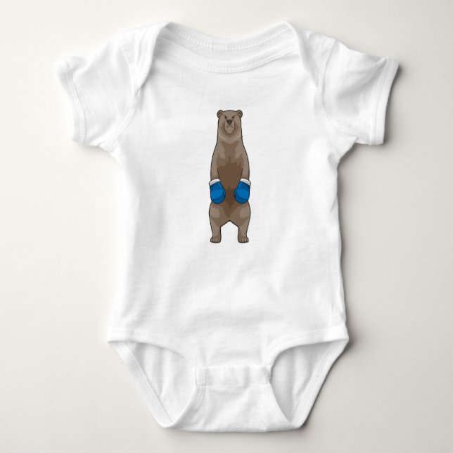 Bear as Boxer with Boxing gloves Baby Bodysuit (Front)