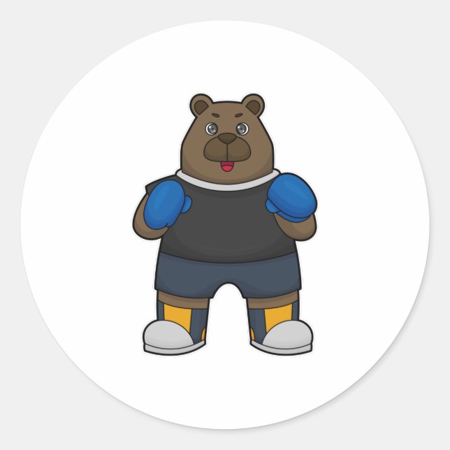 Bear as Boxer with Boxing gloves Classic Round Sticker (Front)