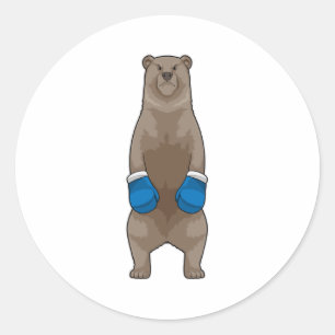 Bear as Boxer with Boxing gloves Classic Round Sticker