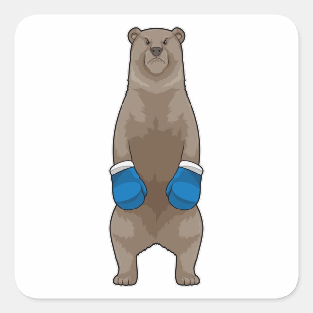 Bear as Boxer with Boxing gloves Square Sticker (Front)