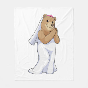 Bear as Bride with Veil Fleece Blanket