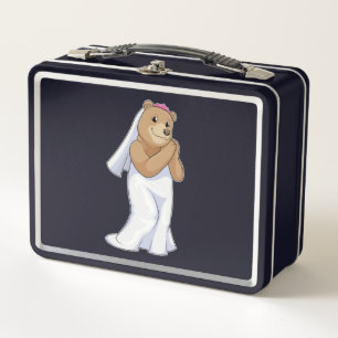 Bear as Bride with Veil Metal Lunch Box
